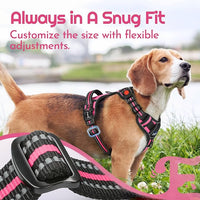 Eagloo Dog Harness Small Sized, Easy Wearing with 3 Buckles, Adjustable No Pull Pet Harness with 2 Rings for Walking, No Chock Reflective Soft Padded Vest with Control Handle, Pink & Black, S