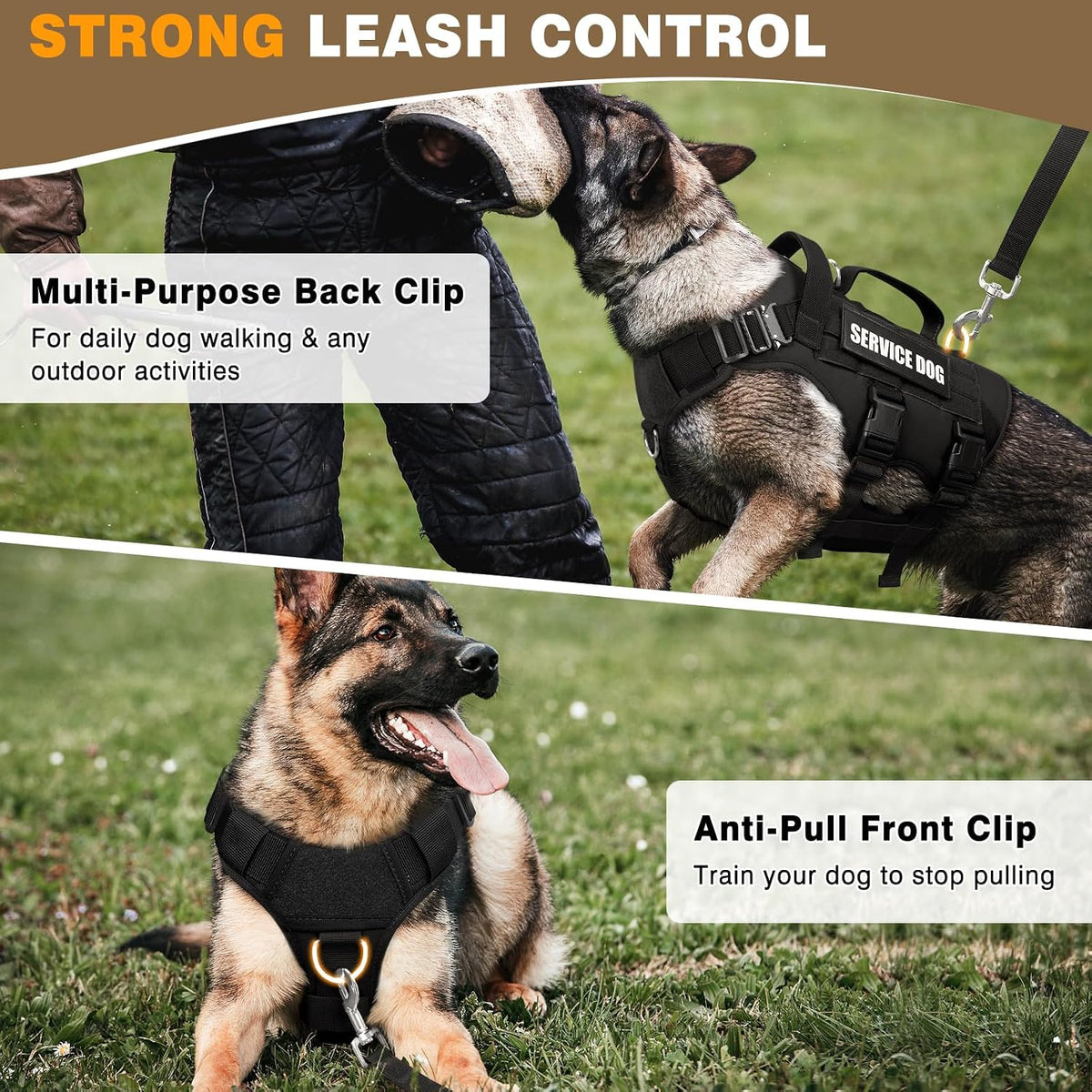 Service dog vest harness for medium dogs with MOLLE system and padded handle - view 4
