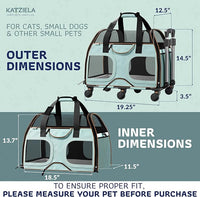 Katziela Pet Carrier - Airline Compliant Dog Carrier - TSA Approved Pet Carrier for Small Dogs and Cats - Soft FAA Travel Airplane Dog Carrier Luggage (Blue/Brown-6 Wheels)