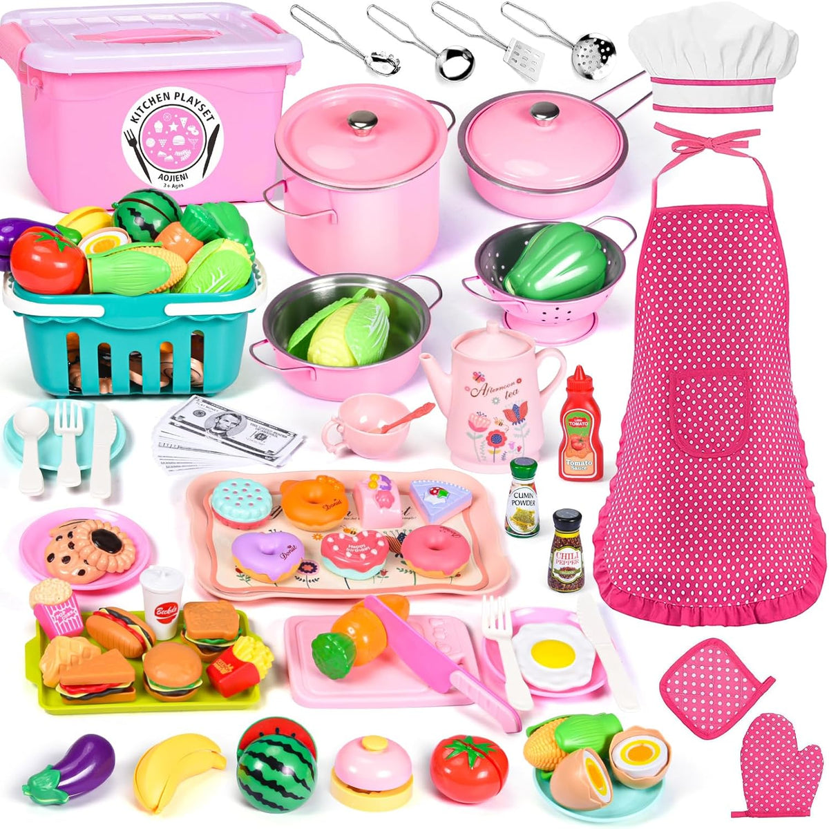 Upgraded Kids Grill Playset, Interactive BBQ Toys - Pink