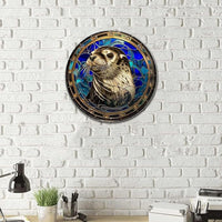 Lygond Metal Sign Tin Sign Circular Stained Glass Harbor Tin Sig For Pet 12×12 Inches