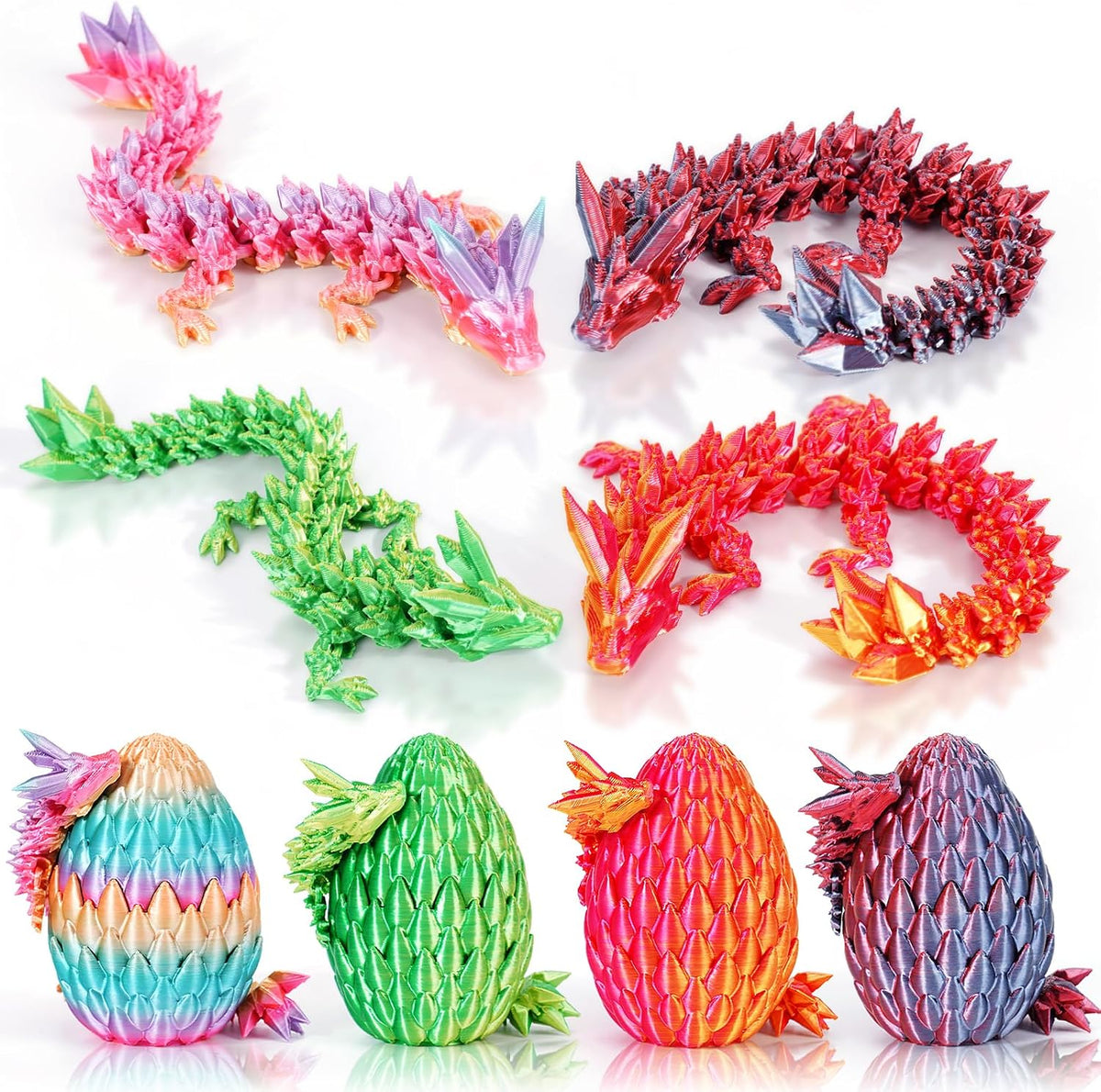 3D Printed Dragon Eggs, Mystery Fidget Egg Set for Kids & Adults - 4pc-e