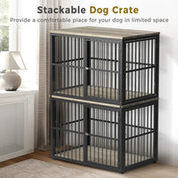 Lyromix 86.62'' Dog Crate Furniture Large Breed TV Stand, Grey – Essentials for Dogs - Ancient gray / 43.3"L x 29.9"W x 66.1"H / Stackable Crate - image 3