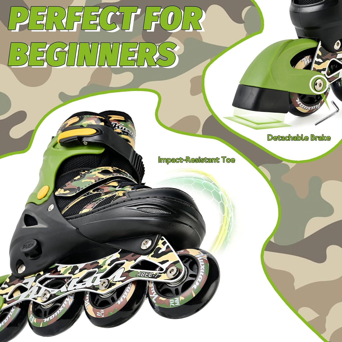 Kuxuan Boys Adjustable Inline Skates with Light up Wheels for Kids - Sand / Large(Kids 3-6 US) - image 3