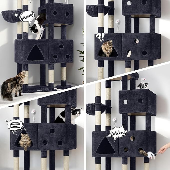 Globlazer Extra Large Cat Tower, 81-inch Tall Cat Tree for Big Cats 20 lbs, XXL Heavy Duty Cat Scratching Tower for Indoor Adult Cats with 3 Cat Condos, 8 Scratching Posts, F81, Dark Grey