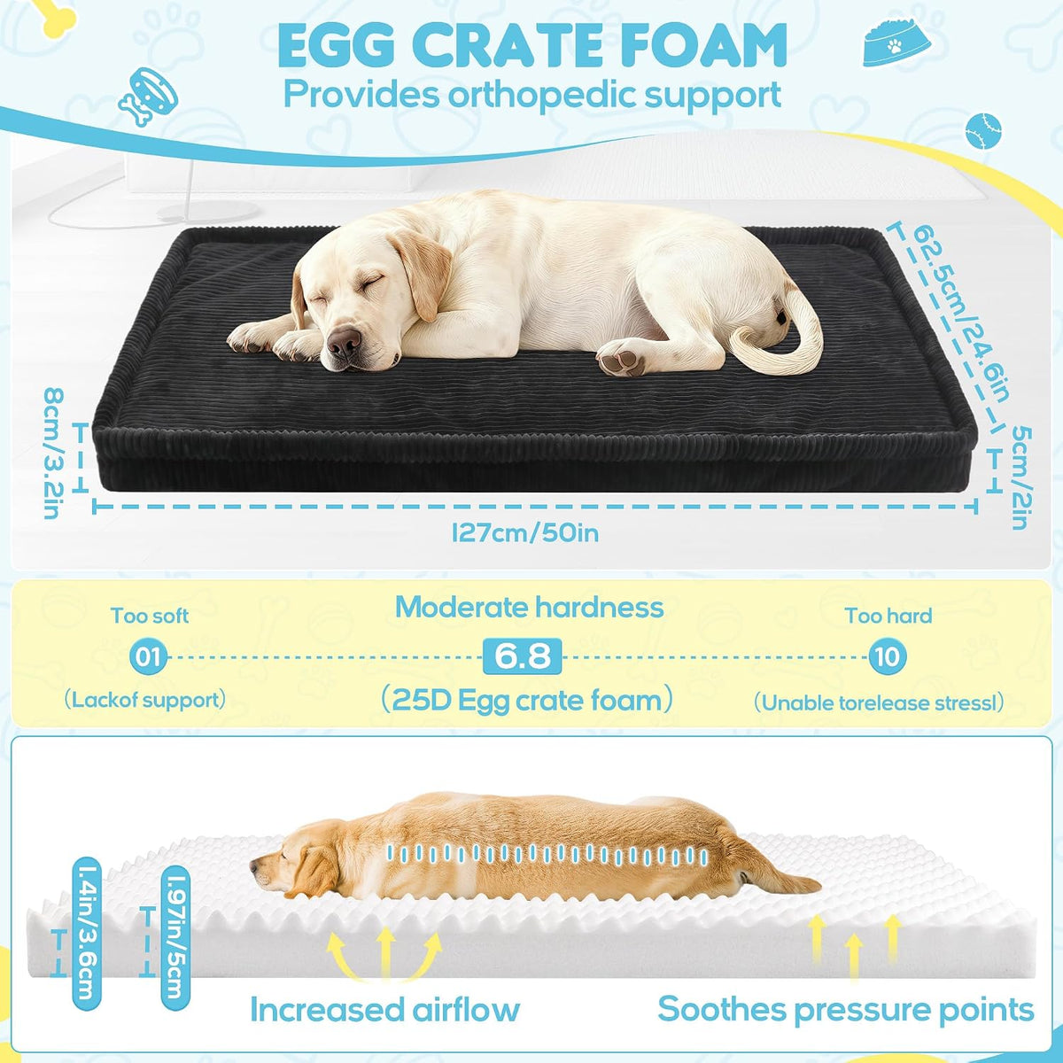 Dog Car Bed, Non-Slip Backseat Extender Pet Mat 50"x24.6"x2" – Essentials for Dogs - Medium (50"L×24.6"W×2"H) / Black - image 3
