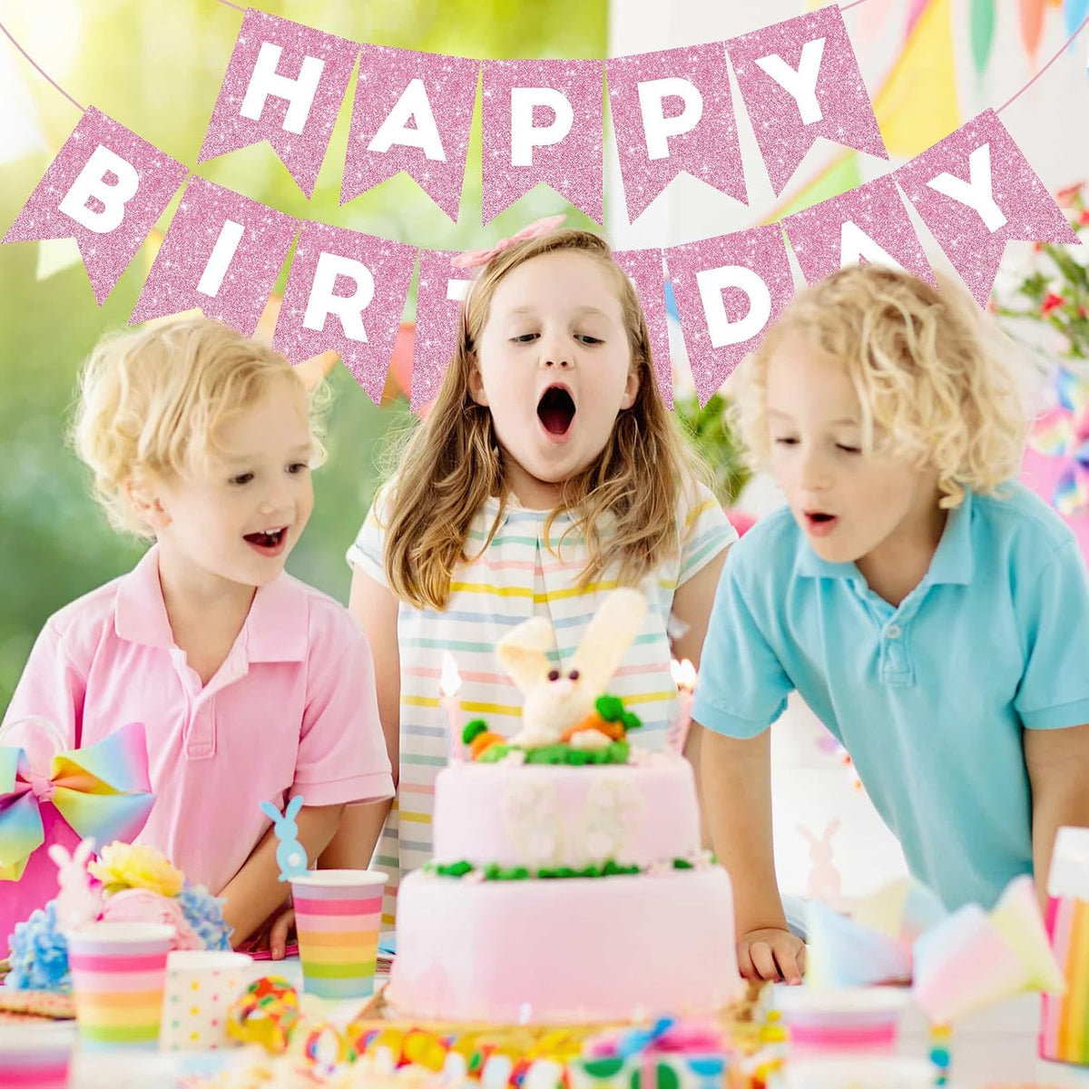Orange Happy Birthday Banner Birthday Sign for Backdrop Happy - Pink - image 4