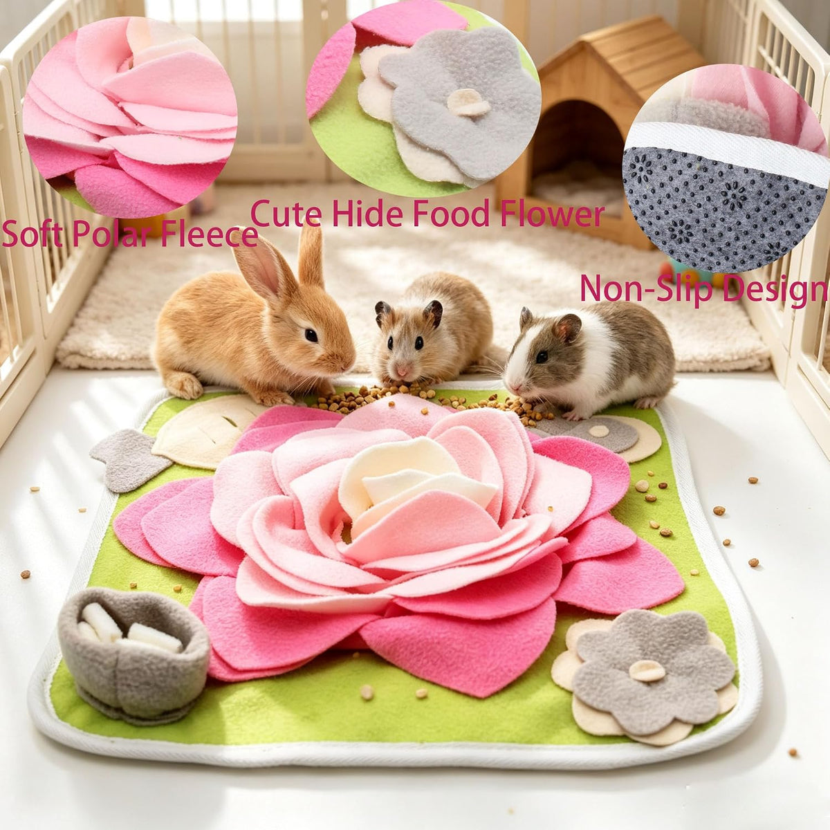 Rabbit Foraging Mat Snuffle Mat for Small Animals Bunny Puzzle Toys - Pink - image 2