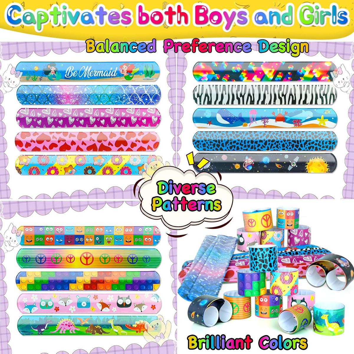 48Pcs Holiday Bracelets Party Favors for Kids Slap Bracelets Holiday - various styles - image 3