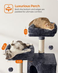 Feandrea Cat Tree, Plush Climbing Condo, Green - Smoky Gray - image 3