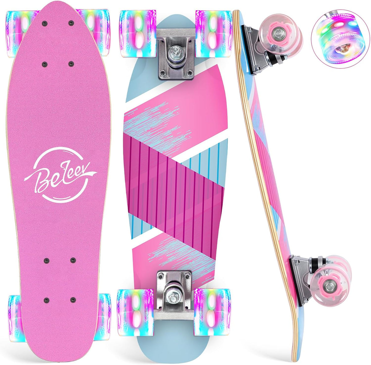 BELEEV 22 inch Skateboards for Kids - Light Pink