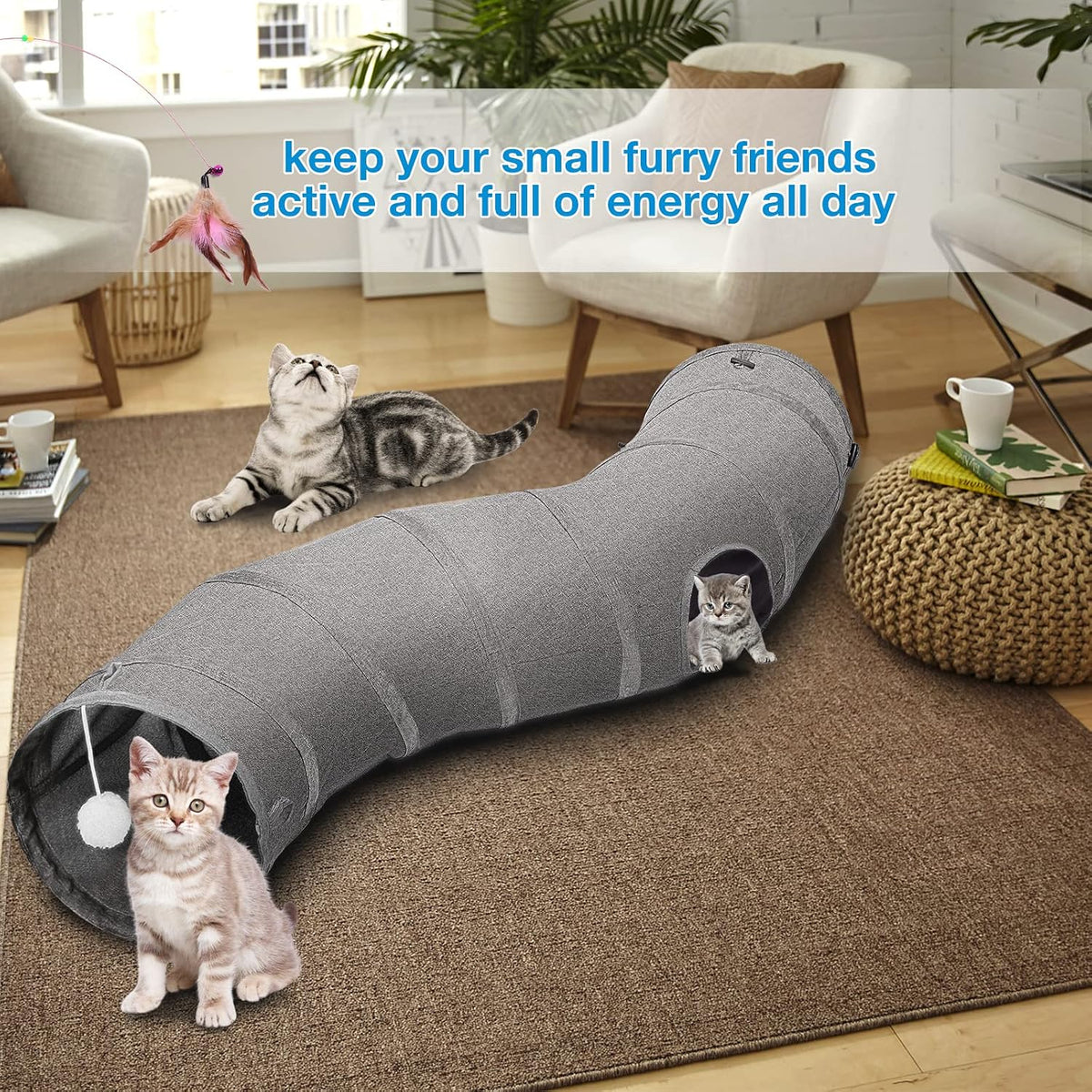 Ownpets Cactus Cat Tunnel 12" with Peek Holes for Indoor Large Cat - S-Shape / 10 Inches in Diameter - image 2