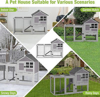 GUTINNEEN Rabbit Hutch Indoor Chicken Coop Outdoor, 51.6''L 2 Story Bunny Cage Weatherproof, Guinea Pig House with Run (Grey)