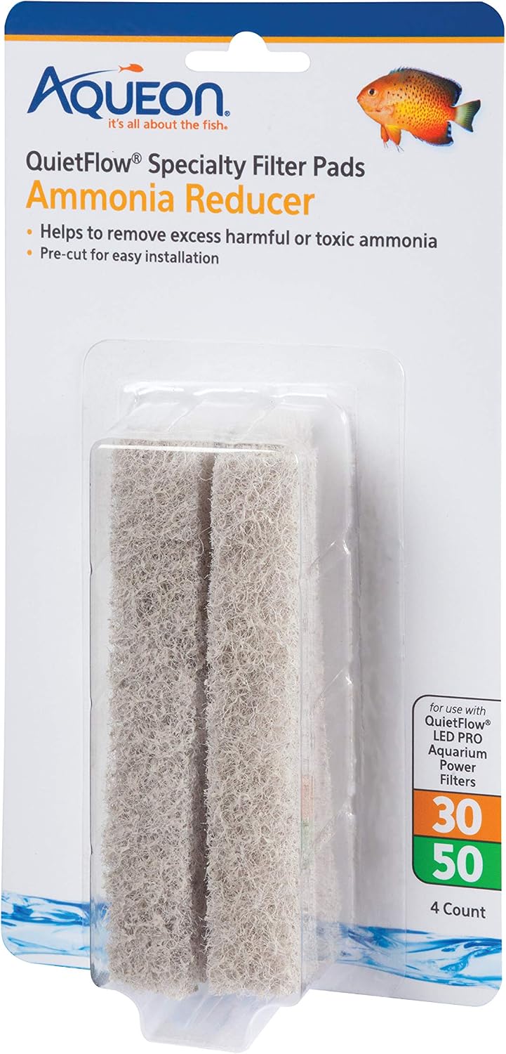 Aqueon QuietFlow LED PRO Ammonia Reducer 4 Count Filter Pads - For Model 30 and 50 / Ammonia