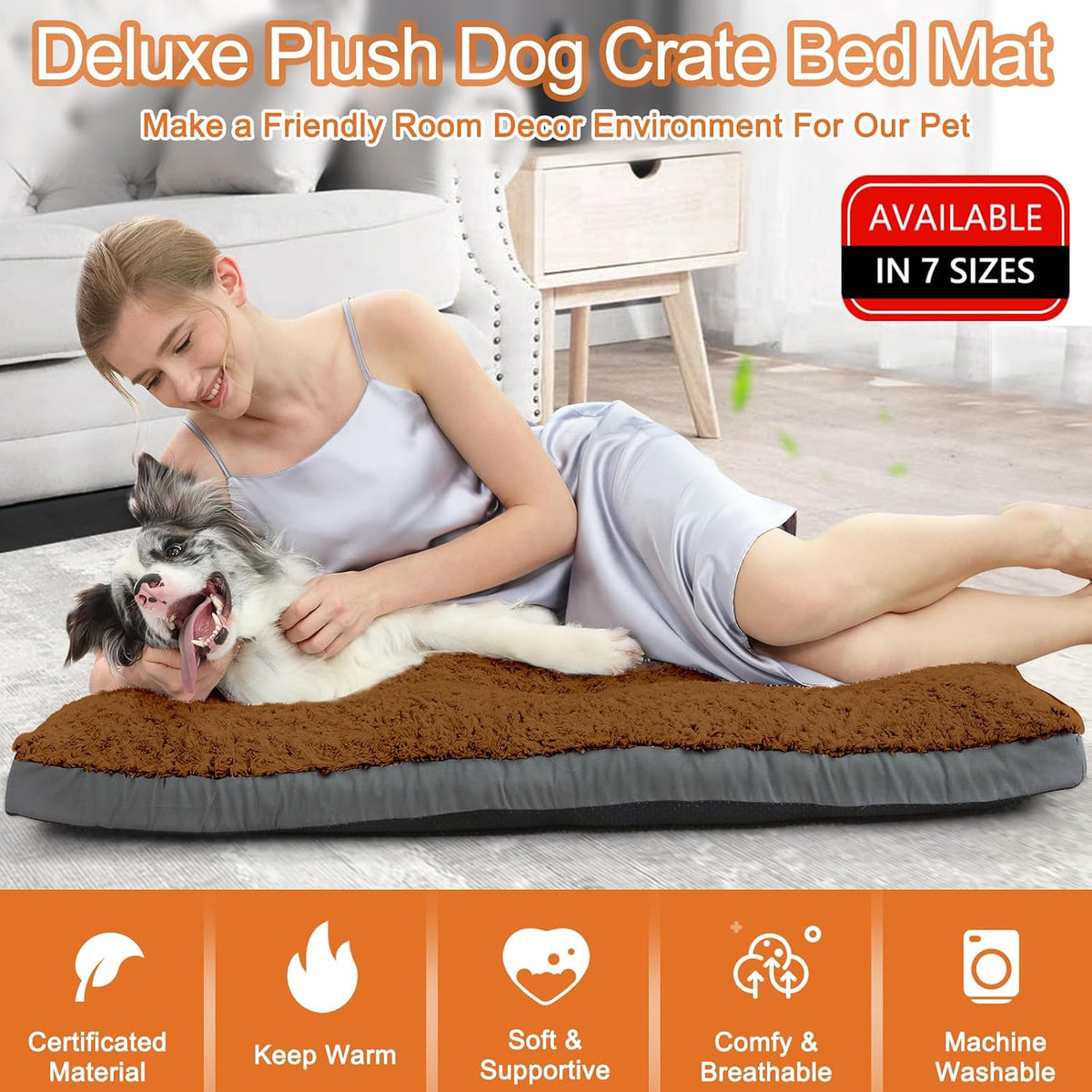 POCBLUE Deluxe Washable Dog Bed for Large Dogs Dog Crate Mat 35 Inch - 29.0"l X 19.0"w X 3.5"th / Brown - image 2