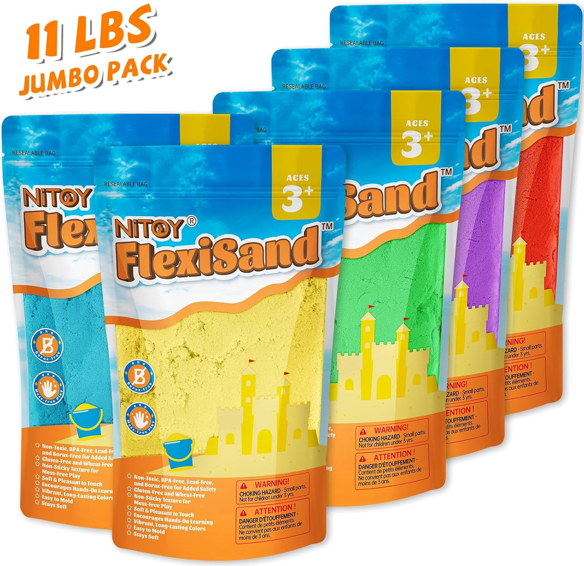 NiToy FlexiSand 11lbs Toy Sand 5 Colors Self-Sticking Non-Toxic - 5 Dark Colors - image 4