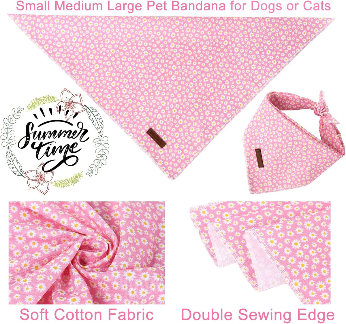 Summer Dog Bandana, UP URARA PUP Strawberry Triangle Bid Scarf for Medium Large Dogs, Cotton - Daisy / S - image 3