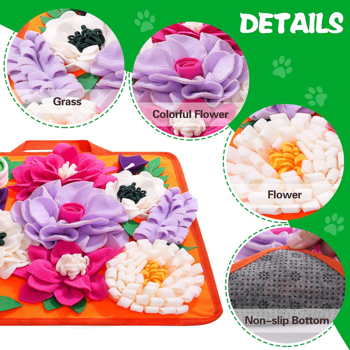 Snuffle Mat for Dogs,Dog Feeding Mat Sniff Mat Interactive Dog Puzzle Mat for Training and Stress - bright orange - image 2