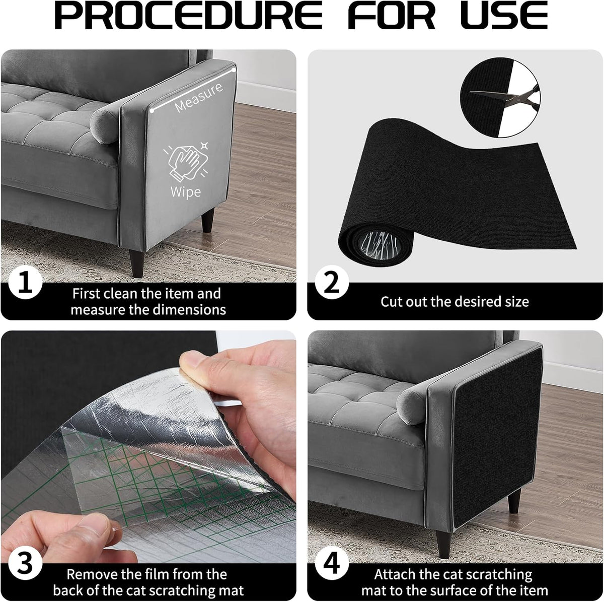 2 Pcs Self-Adhesive Cat Scratch Mat - Black - image 4