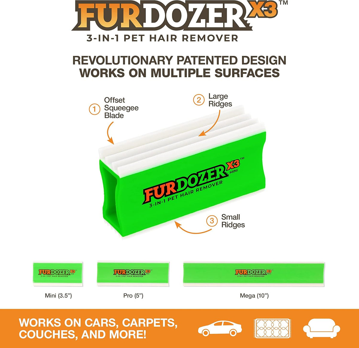 FurDozer Pet Hair Remover & Auto Detailing Tools - Green / X3 MINI - image 3