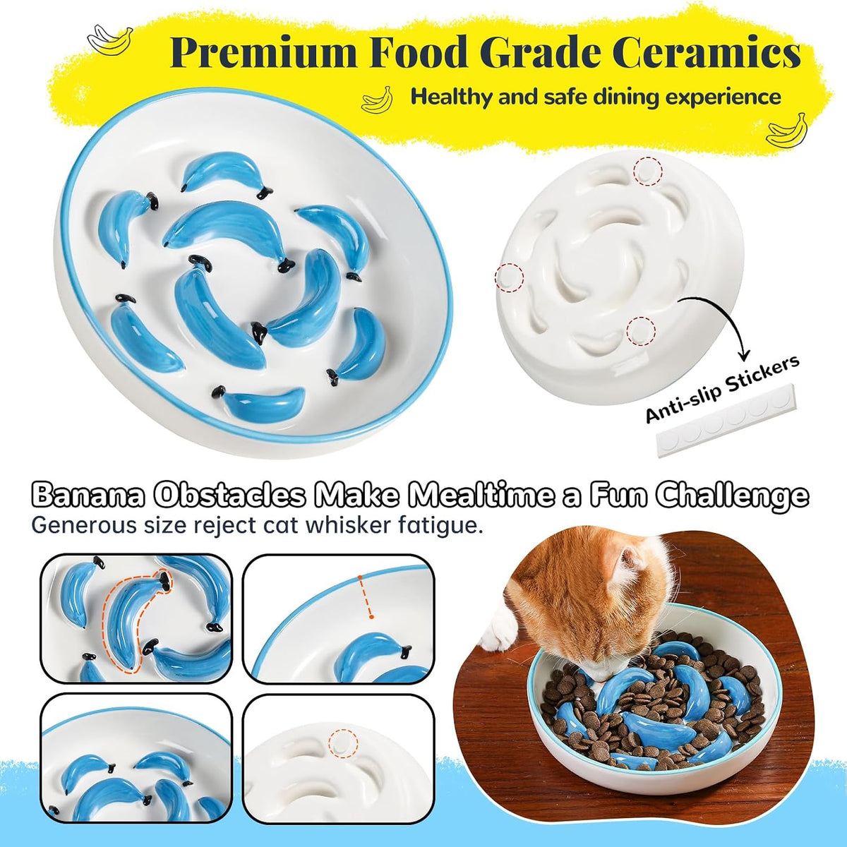 Ceramic Slow Feeder Cat Bowl - Bright Blue / 1.2"H Standard - image 4