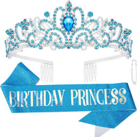 CIEHER Princess Crown and Birthday Sash Set - Blue