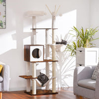 Hey-brother Wooden Cat Tree Tower with Rattan Condo - 21.7"×15.7"×66.1" / Rustic Brown - image 2