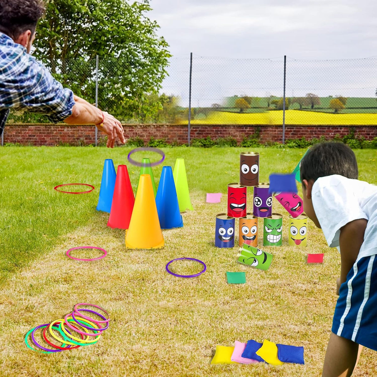 Hxezoc 36 piece carnival games set with cones, tin cans, bean bags and rings - view 4