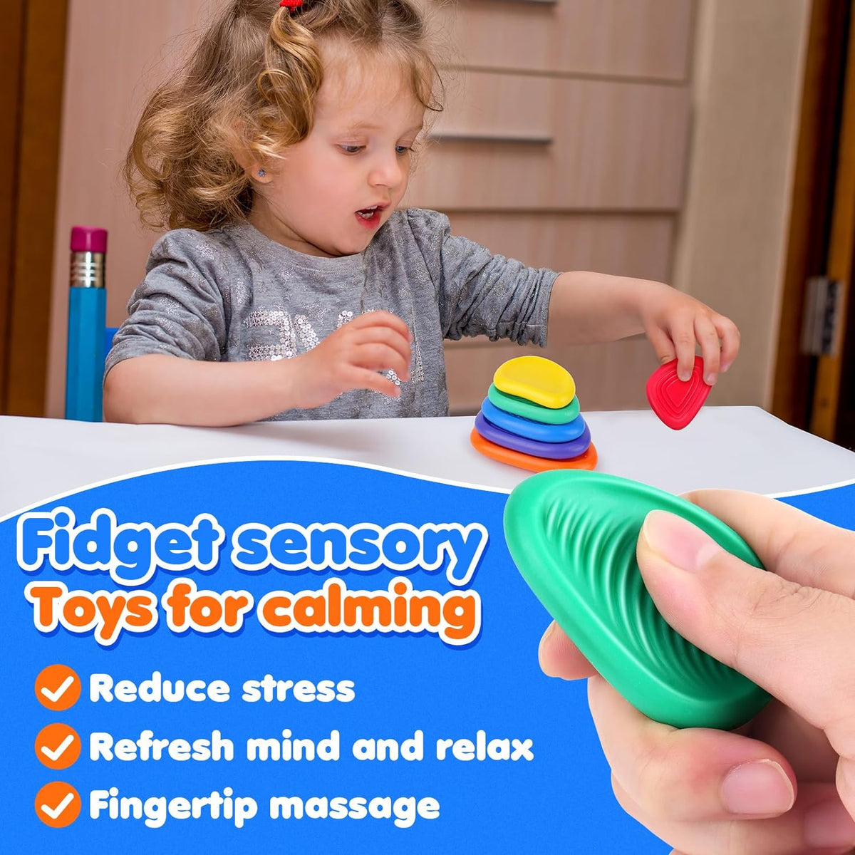 Fidget Toys Sensory Stone for Kids: 6 Pack Textured Soft Worry Stone - 18 Count - image 2