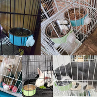 kathson Crate Dog Bowl, Removable Stainless Steel Hanging Pet Cage Bowl Food & Water Feeder Coop Cup for Cat, Puppy, Birds, Rats, Guinea Pigs 2pcs(Green,Pink)