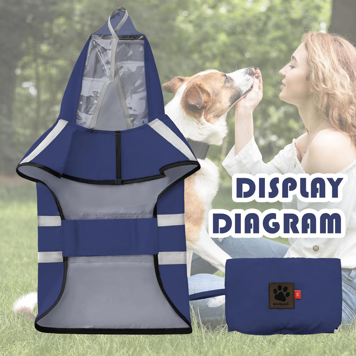 Dog Raincoat, Adjustable Rain Jacket with Hooded Double Layer for Large Medium Small Dogs Puppies - Navy / Large - image 2