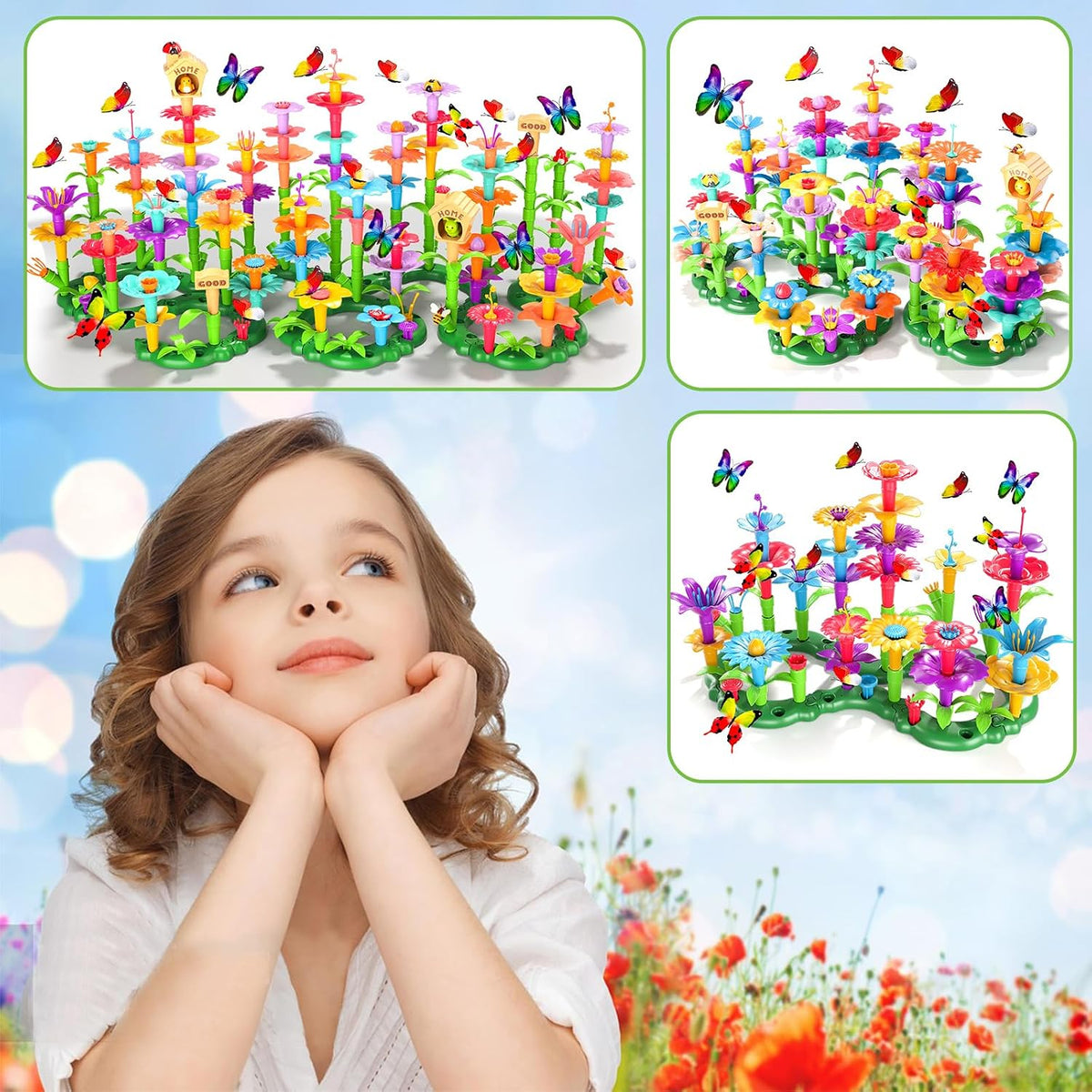 Doloowee 184-piece flower garden building toy set with colorful flowers and storage box - view 5