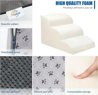 Dog Stairs for Small Dogs, High Density Foam Dog Ramp - Fleece-Gray / 3 Steps - image 3