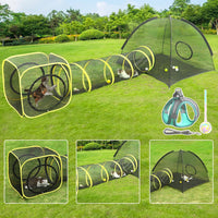 Outdoor Cat Enclosures for Indoor, Portable Mesh Tent - 3PC Cat Tent with Tunnel