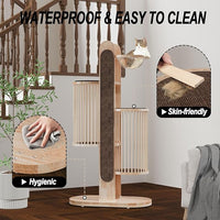 Modern Cat Tree Tower for Indoor Cats, 67" Tall Solid Wooden Cat Tower with Scratching Posts, 6 Level Natural Luxury Cat House with Big Bed, Washable Cushions Cat Furniture for Large Cats White Brown