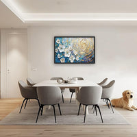 Flower Large Wall Art White Floral Pictures Abstract Golden Spiral Texture Wall Decor Canvas Print Painting Artwork for Bathroom Living Room Bedroom 36L" x 24W"