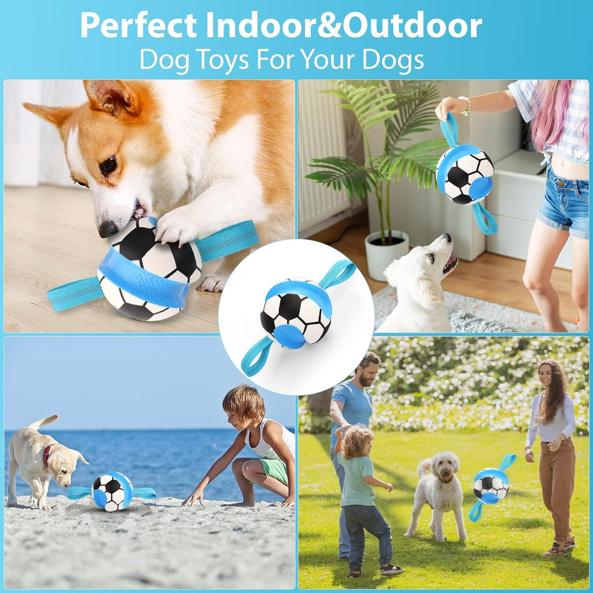 5 Pack No Stuffing Squeaky Dog Toys for Large Dogs - Blue White / Soccer - image 4