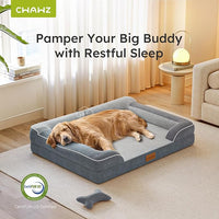 XXL Dog Bed for Extra Large Dogs, Giant Orthopedic Dog Beds with Cooling Gel Memory Foam, Waterproof Pet Bed with Removable Washable Cover, 53" Pet Sofa Bed Velvet with Bone Toy, Dark Gray