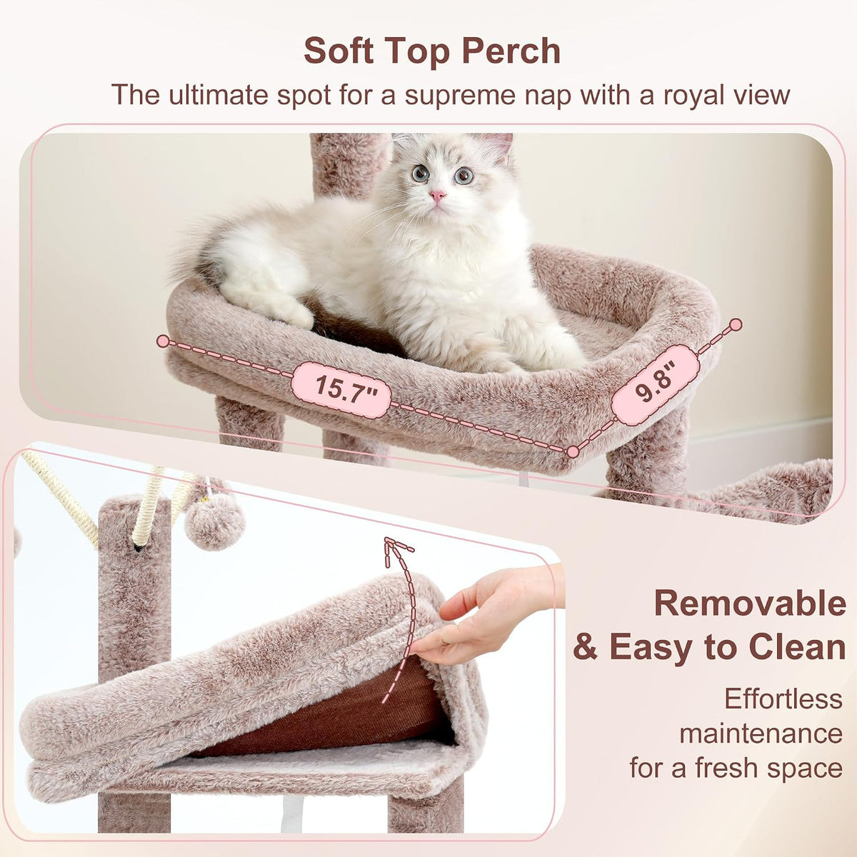Heybly Cat Tree, 45.3" Cat Tower for Indoor Cats with Large Perch HCT202SG – Essentials for Cats - 45.3 inch / Muchroom - image 4
