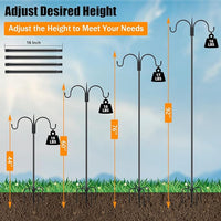 FEED GARDEN Adjustable Double Shepherds Hook for Outdoor with 5 Prong Base 92 Inch Heavy Duty Two Sided Bird Feeder Pole for Hanging Plant Baskets, Solar Light Lanterns, Wind Chimes