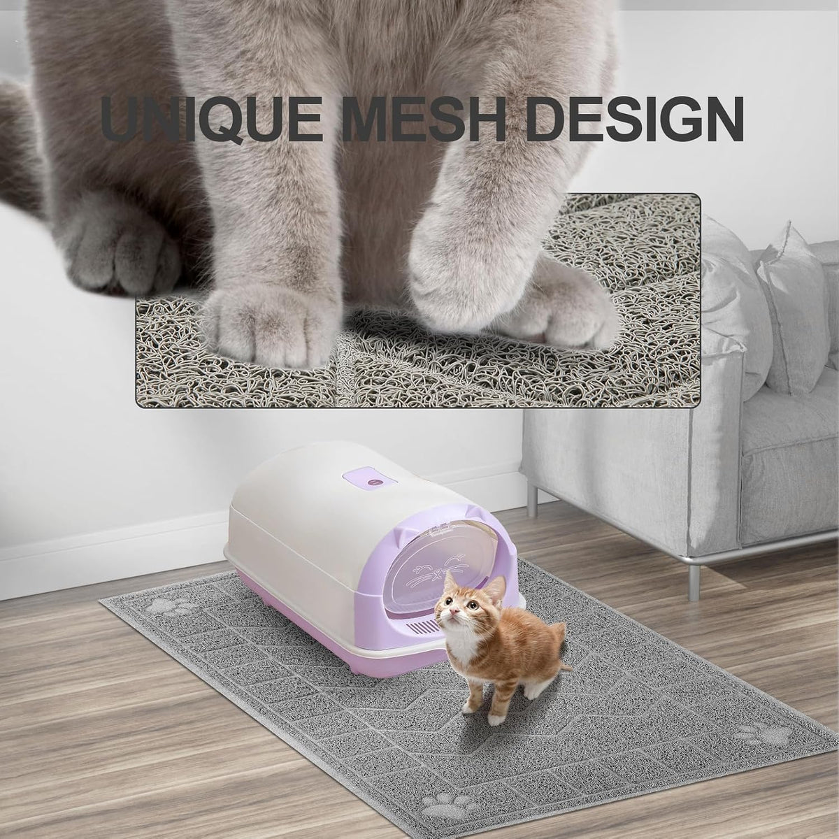 Cat Litter Box Mat, 47" x 35" Large Waterproof Litter Trapping Mat – Daily Care for Cats - Grayish / X-Large（35" x 24" ) - image 3