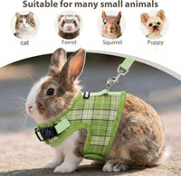 Plaid Breathable Rabbit Harness and Leash Set Escape Proof - Green / S - image 4