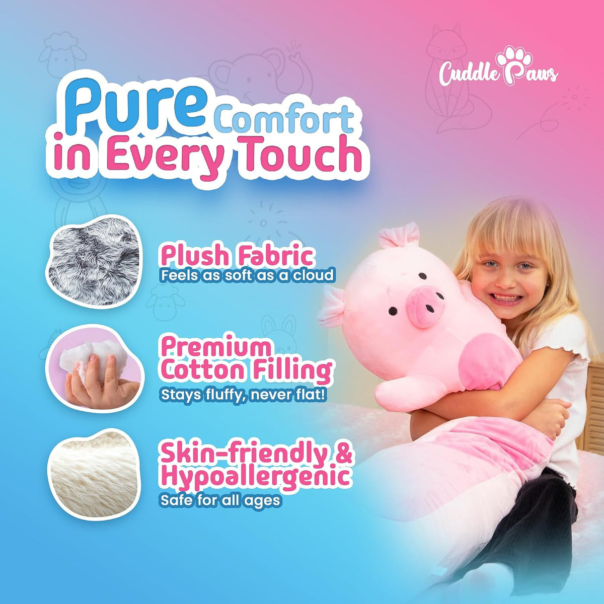 Cuddle Paws Unicorn Plush Body Pillow for Kids, Soft Toy - Pig / Small - 23 Inches - image 2