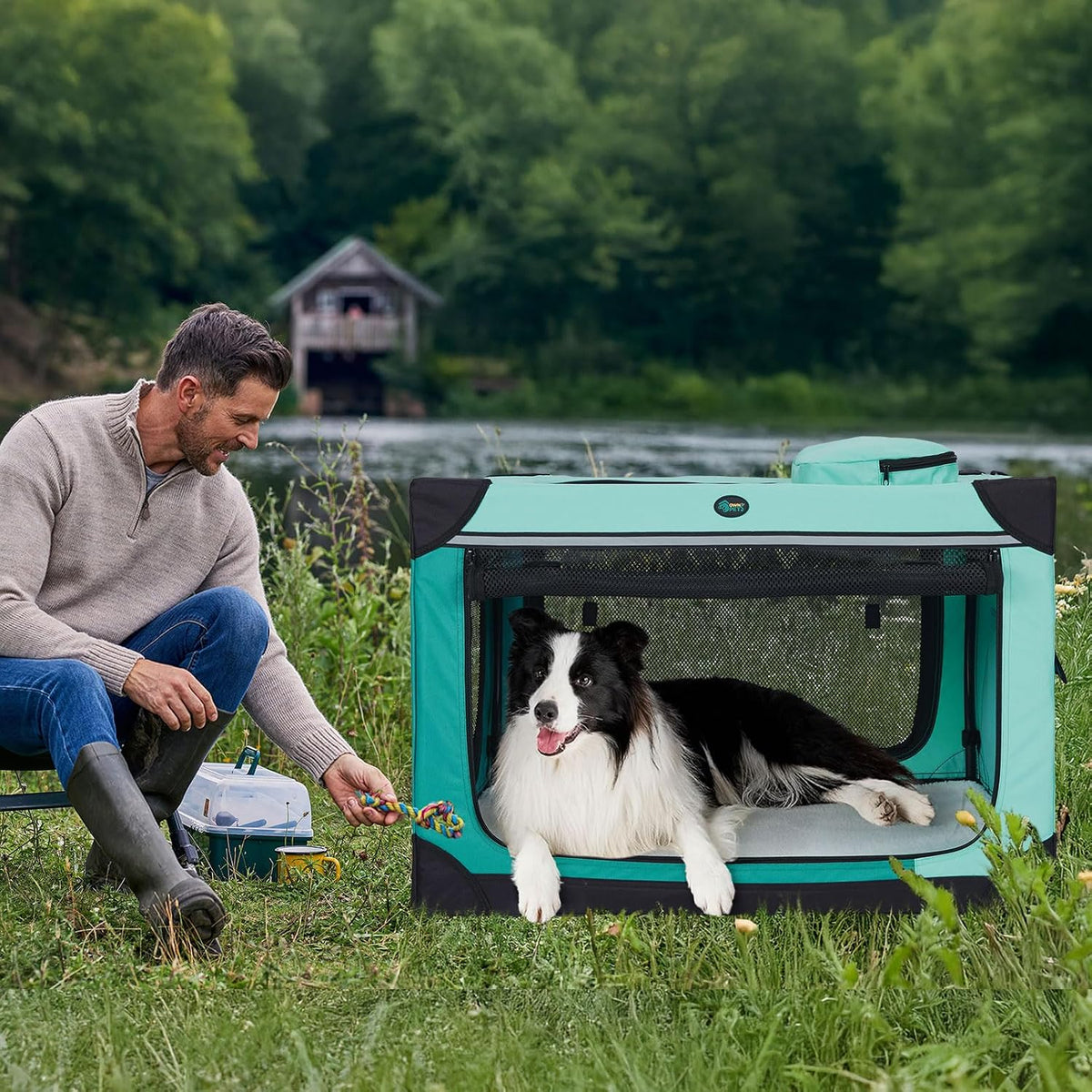 Ownpets Collapsible Dog Crate - Green / L(36"Lx 25"W x 25"H) - image 4