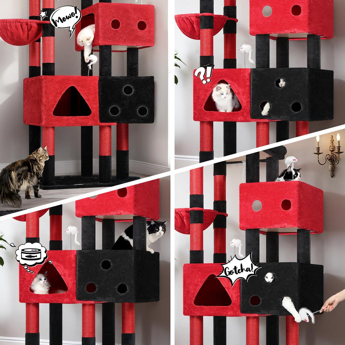 Globlazer Extra Large Cat Tower for Big Cats 20 lbs, F81 - 81 inch / Red Black - image 2