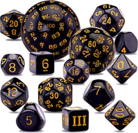 AUSTOR 15 Pieces Complete Polyhedral Dice Set D3-D100 Game Dice Set – Fun for Kids & Family - Black & Yellow
