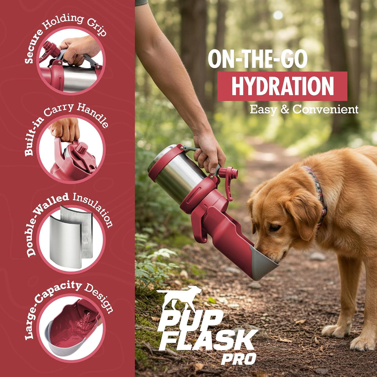 PupFlask Pro Portable Insulated Dog Water Bottle - Red / 30 Ounce - image 2