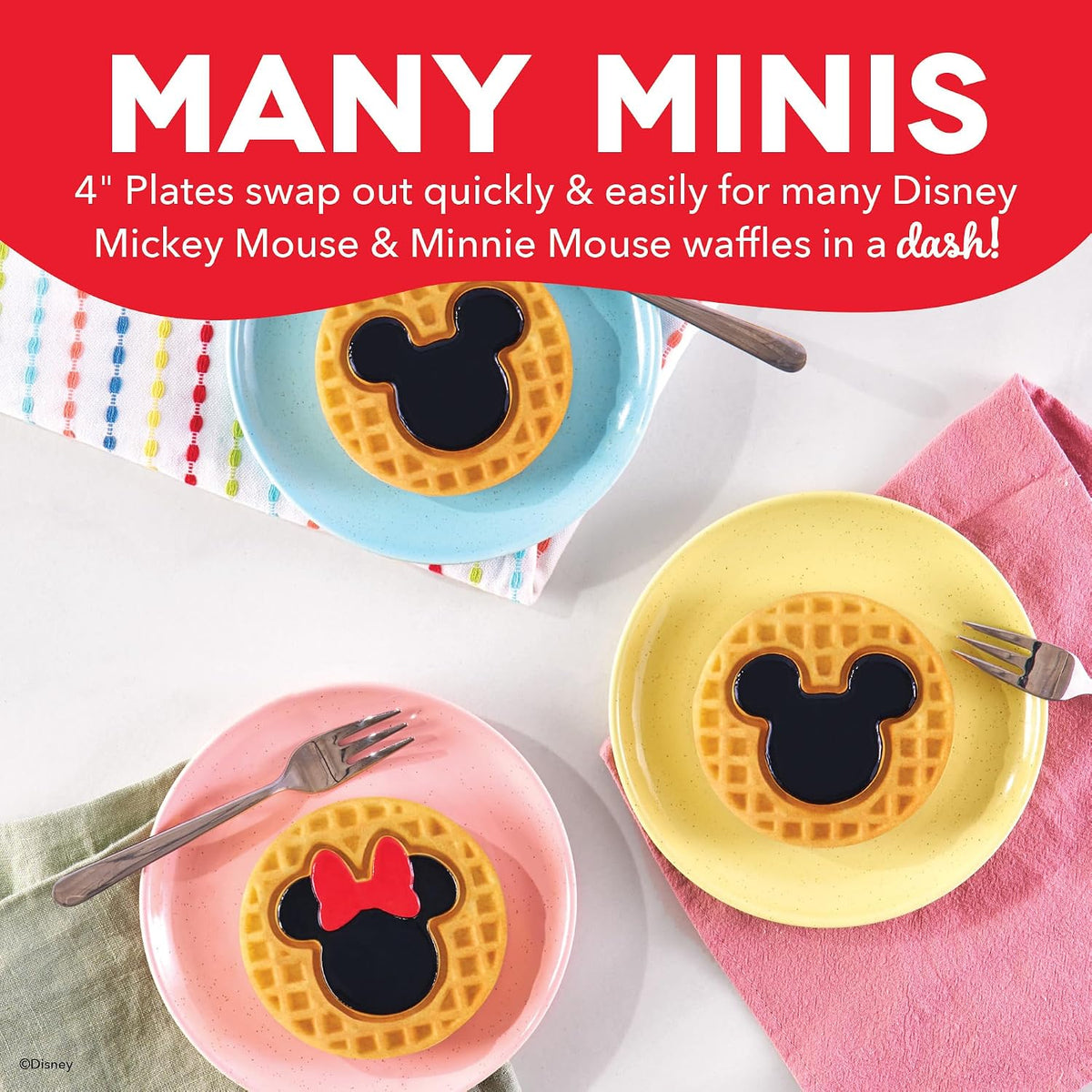 Dash Waffle Maker Plates, Dinosaur & Unicorn, Nonstick - Mickey and Minnie - image 4
