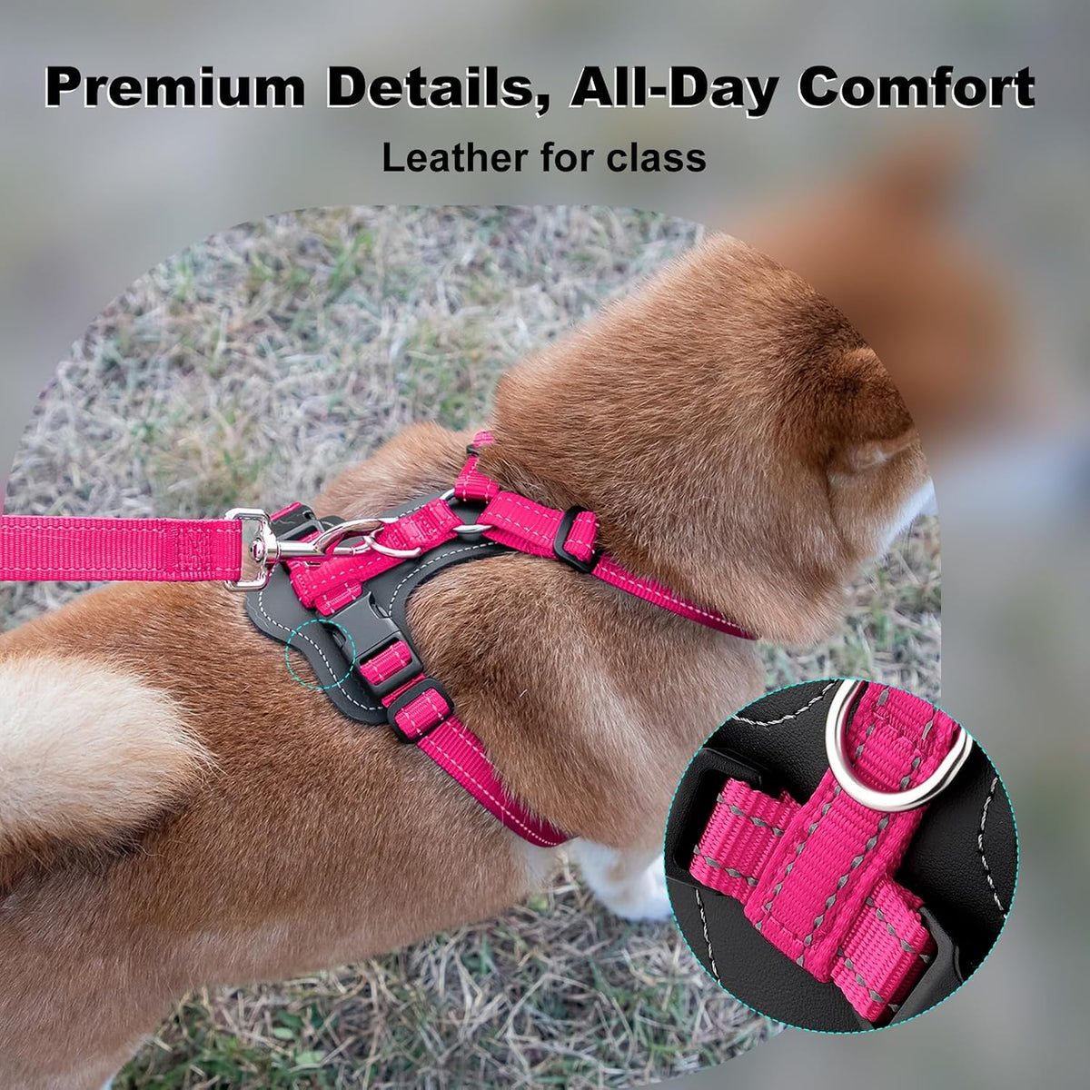 Plutus Pet No Pull Dog Harness with Leather Accents - XL / Hot Pink - image 2