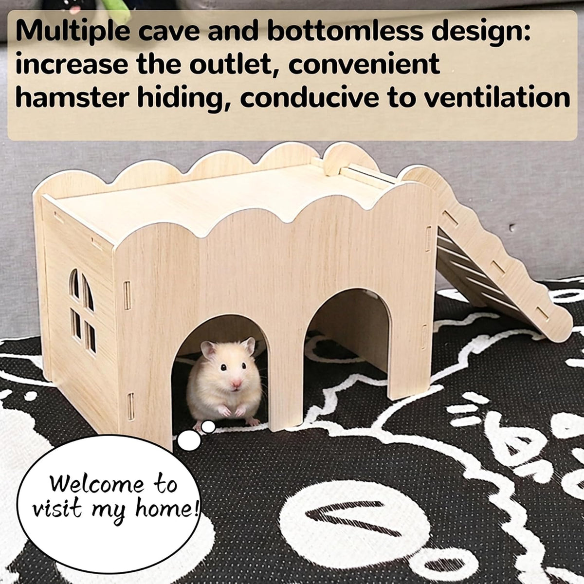Wooden Hamsters 2-Chamber Hideout-Tunnel Multi Chamber Exploring Toy - L+L - image 4